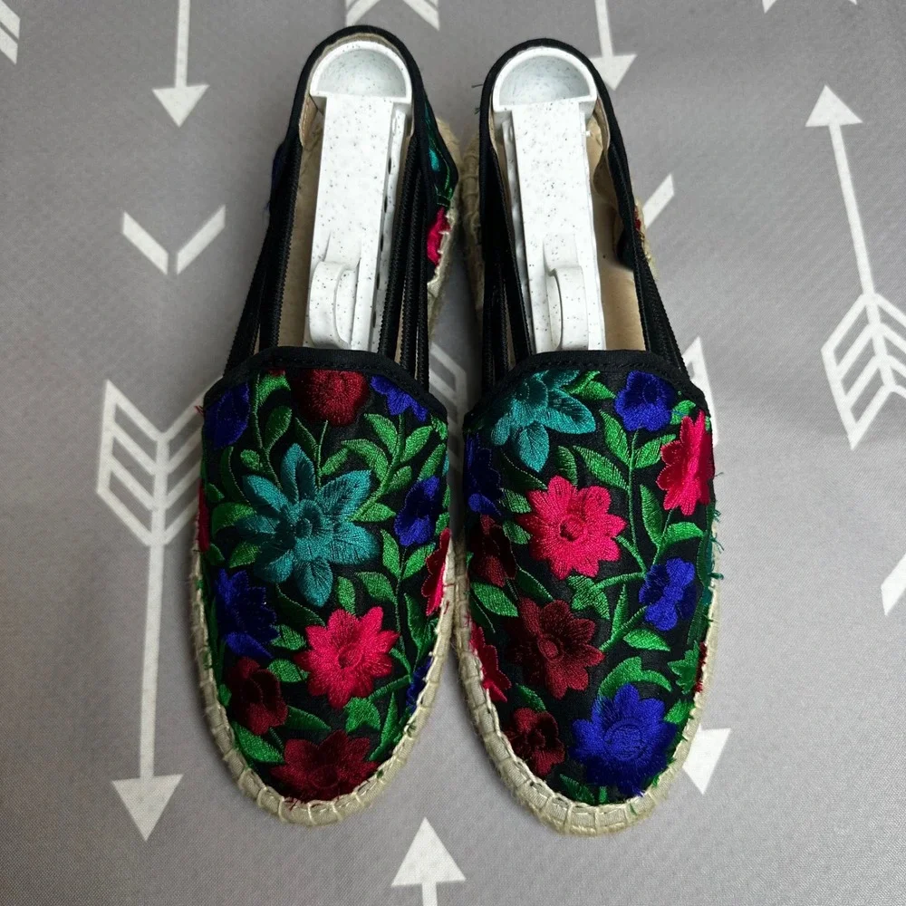 Sesto Meucci‎ Espadrille Flats Floral Embroidered Accents Slingback Shoes Size 5